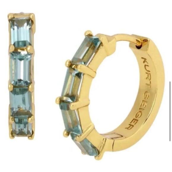 Kurt Geiger London Blue Cubic Zirconia Huggie Hoop Earrings - Picture 8 of 8